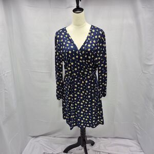 Nine Britton Blue Floral Long Sleeve Faux Wrap Midi Dress Woman's Size 1X